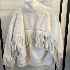 NWT fur bomber jacket with leather fringe size m